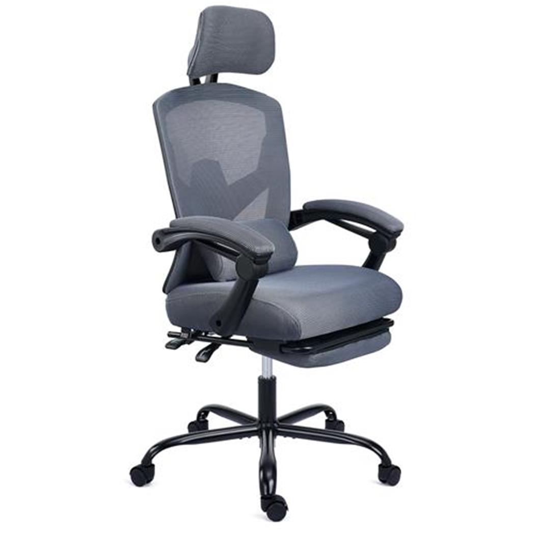 Ergonomischer Bürostuhl DELTA, ausziehbare Fussstütze, Lordosenkissen, Wippmechanik, Farbe Grau