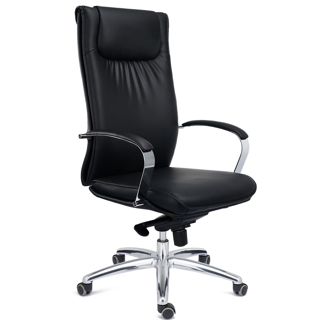 Chefsessel SENATOR, elegantes Design, hoher Komfort, Aluminiumgestell, Leder, Farbe Schwarz