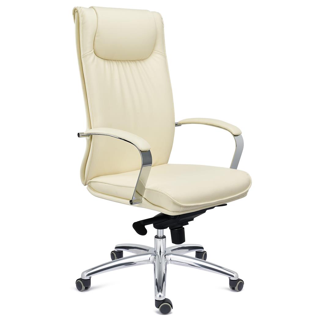 Chefsessel SENATOR, elegantes Design, hoher Komfort, Aluminiumgestell, Leder, Farbe Creme