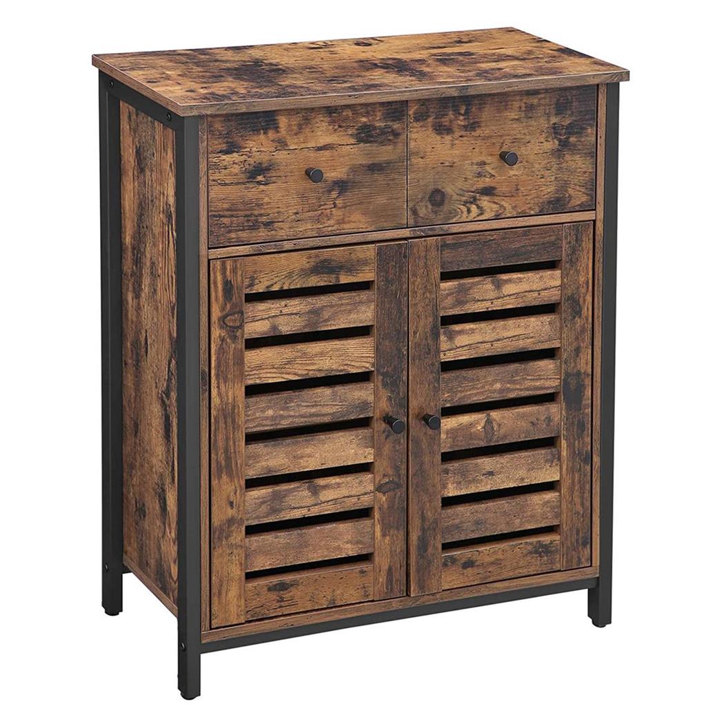 Büroschrank KAELAN, Kommode, Abmessungen 70x30x80 cm, industrieller Stil, Metall und Holz, Farbe Rustik