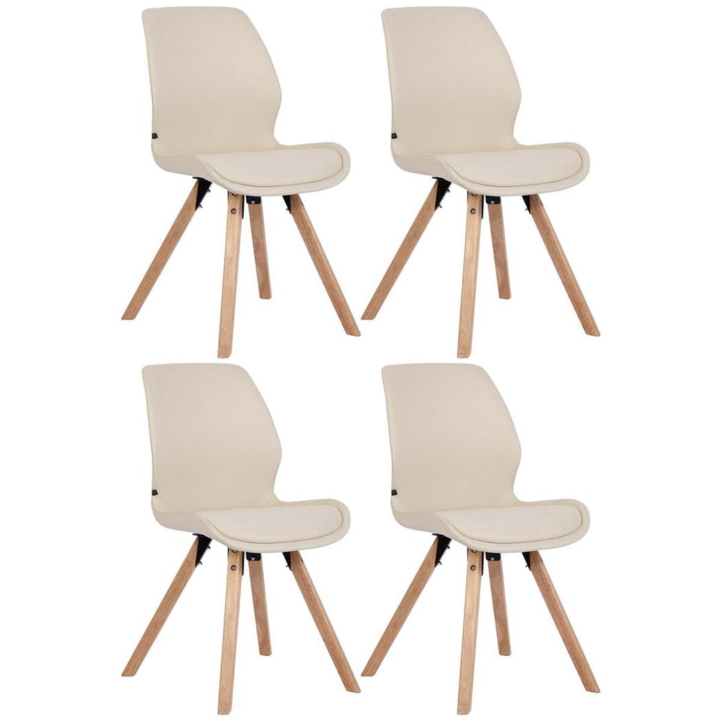4er Set Besucherstuhl KALI STOFF, Stuhlbeine aus Buchenholz, bequem gepolsterte Sitzschale, Stoffbezug, Farbe Creme