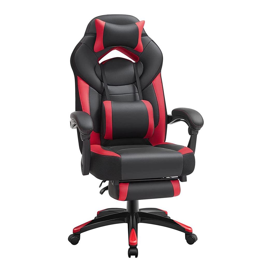 Gaming-Stuhl ROGER, neigbare Rückenlehne, Fußstütze, in Kunstleder, Schwarz / Rot