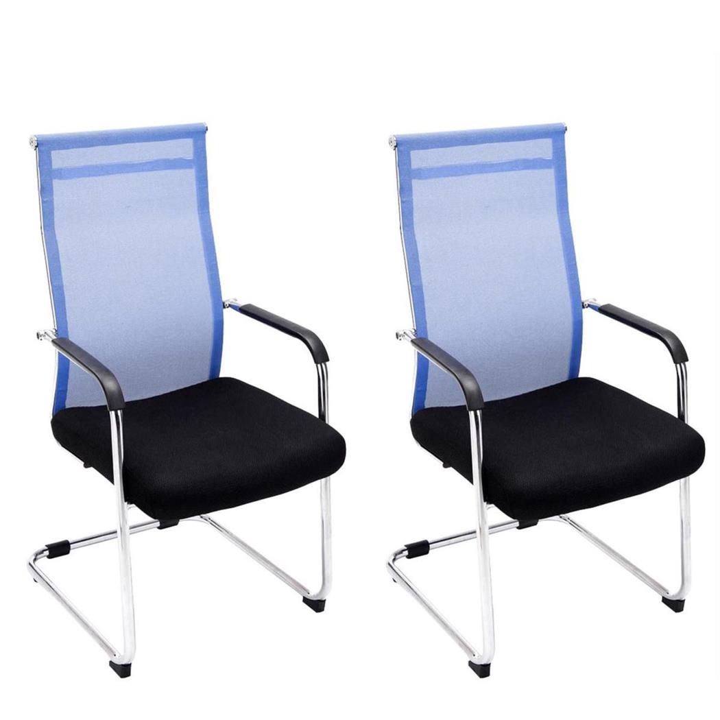 2er Set Besucherstuhl BREMEN, Metallgestell, atmungsaktiver Netzbezug, Farbe Schwarz / Blau
