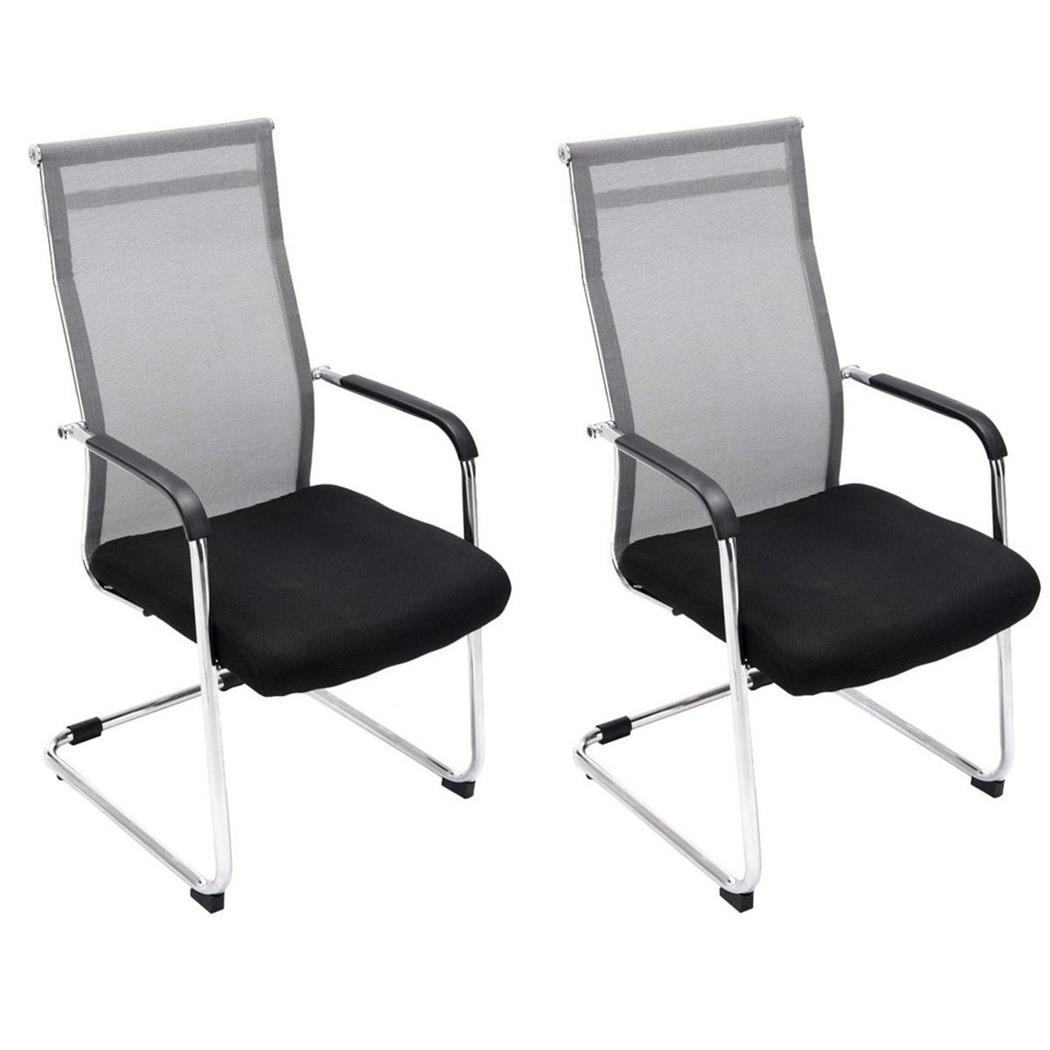 2er Set Besucherstuhl BREMEN, Metallgestell, atmungsaktiver Netzbezug, Farbe Schwarz / Grau