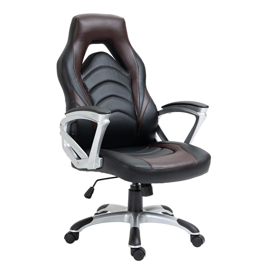 Gaming-Stuhl ALPHA, sportliches Design, Wippfunktion, Kunstlederbezug, Farbe Schwarz/ Braun