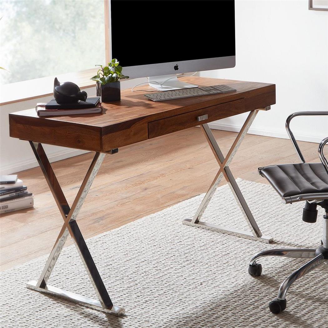 Bürotisch JULIETTE, Abmessungen 120 x 55 x 78 cm, silberne Struktur, Palisanderplatte