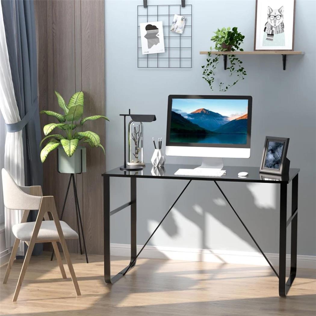 Bürotisch KIMBO, Abmessungen 120x60x74,5 cm, Metallstruktur und Glasplatte, Farbe Schwarz