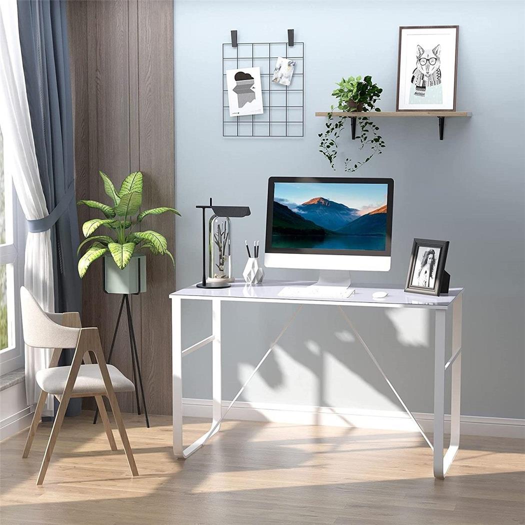 Bürotisch KIMBO, Abmessungen 120x60x74,5 cm, Metallstruktur und Glasplatte, Farbe Weiß