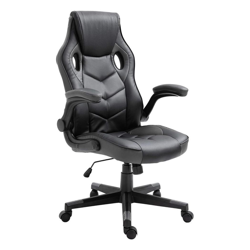 Gaming-Stuhl MAX, klappbare Armlehnen, Kunstlederbezug, Farbe Schwarz/ Grau