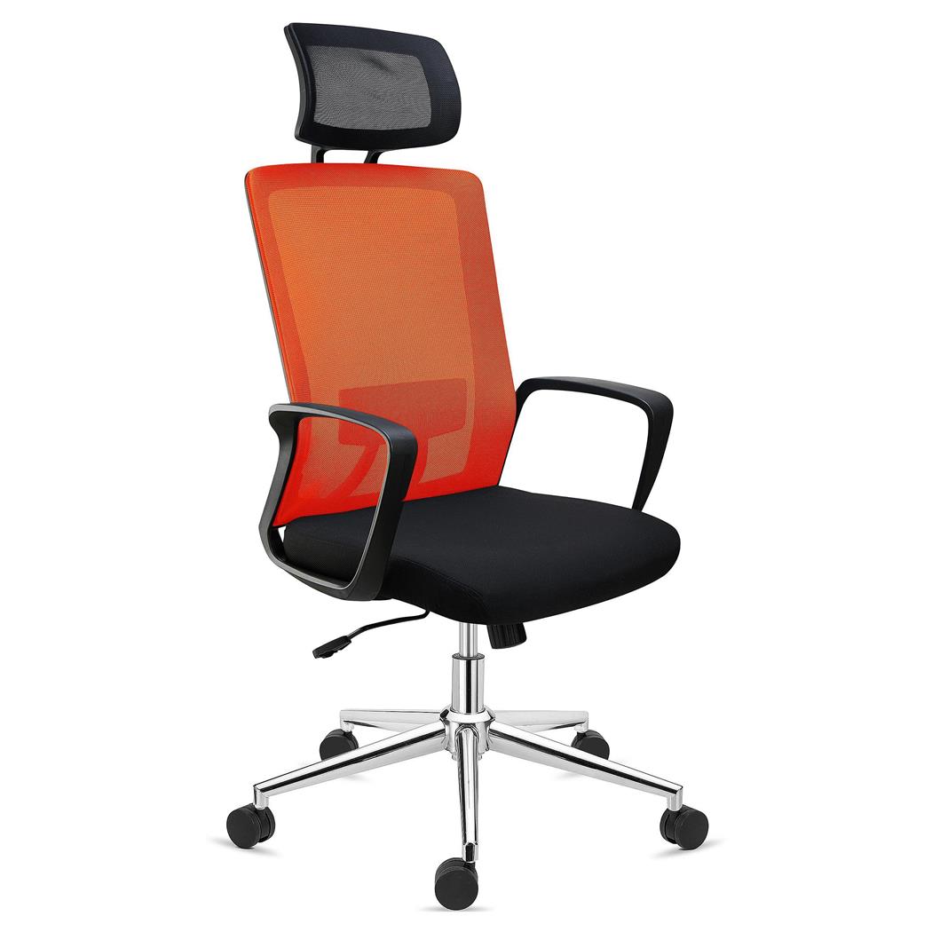 Ergonomischer Bürostuhl ERGOCITY mit Kopfstütze, Lordosenstütze, Wippfunktion, Farbe Orange 
