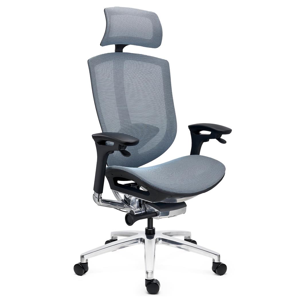 Ergonomischer Bürostuhl OPTIMA mit Kopfstütze, hochwertige Technik und Qualität, vormontiert, Farbe Blau