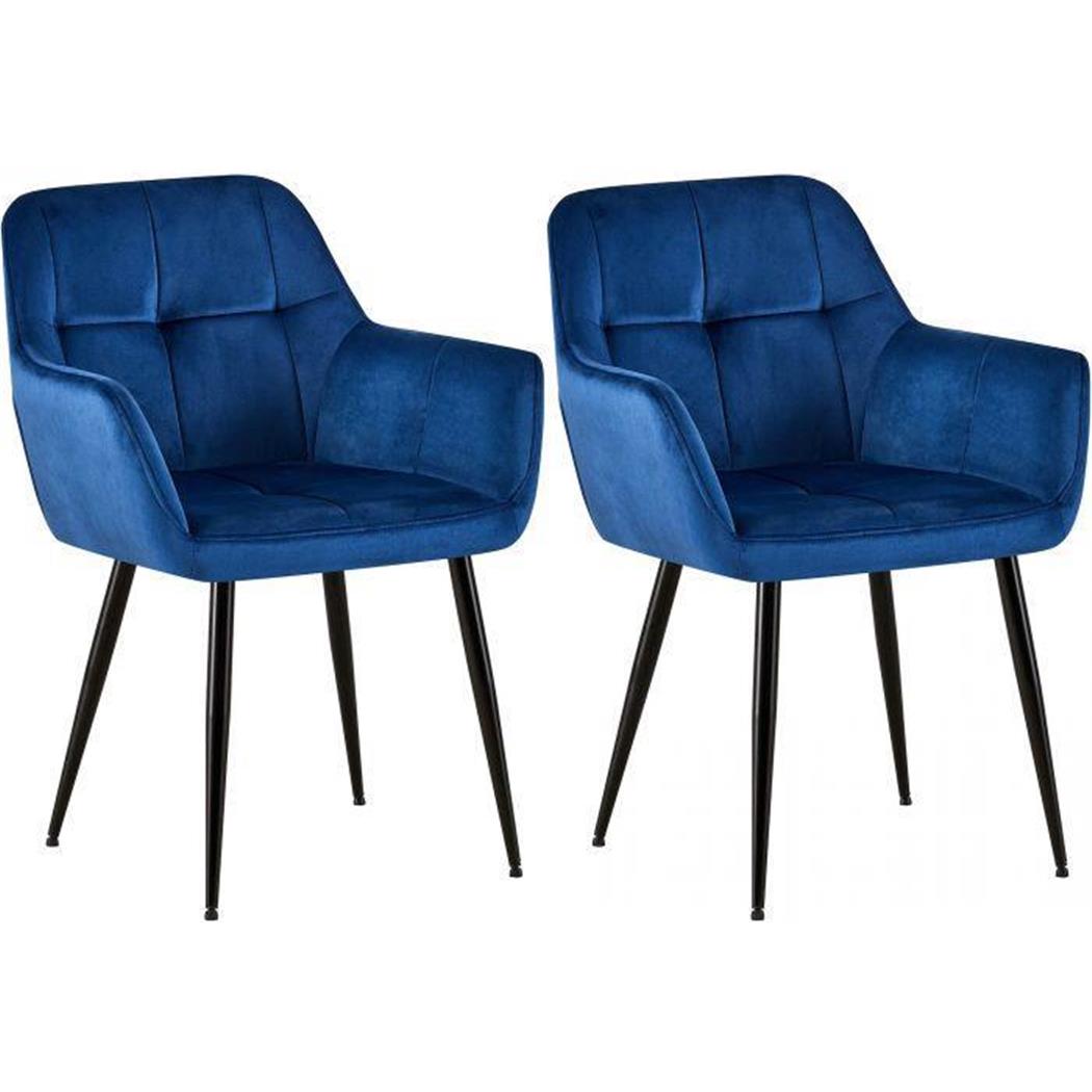 Im 2er-Set: Besucherstuhl AMISA, schwarzes Metallgestell, Samtbezug, Farbe Blau