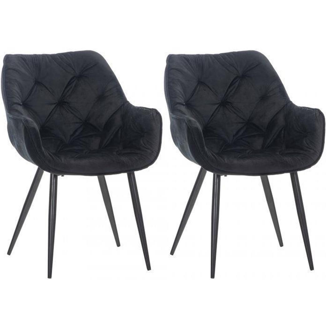 Im 2er-Set: Besucherstuhl TEXAS, komfortables Retro-Design, Metallgestell, Samtbezug, Farbe Schwarz