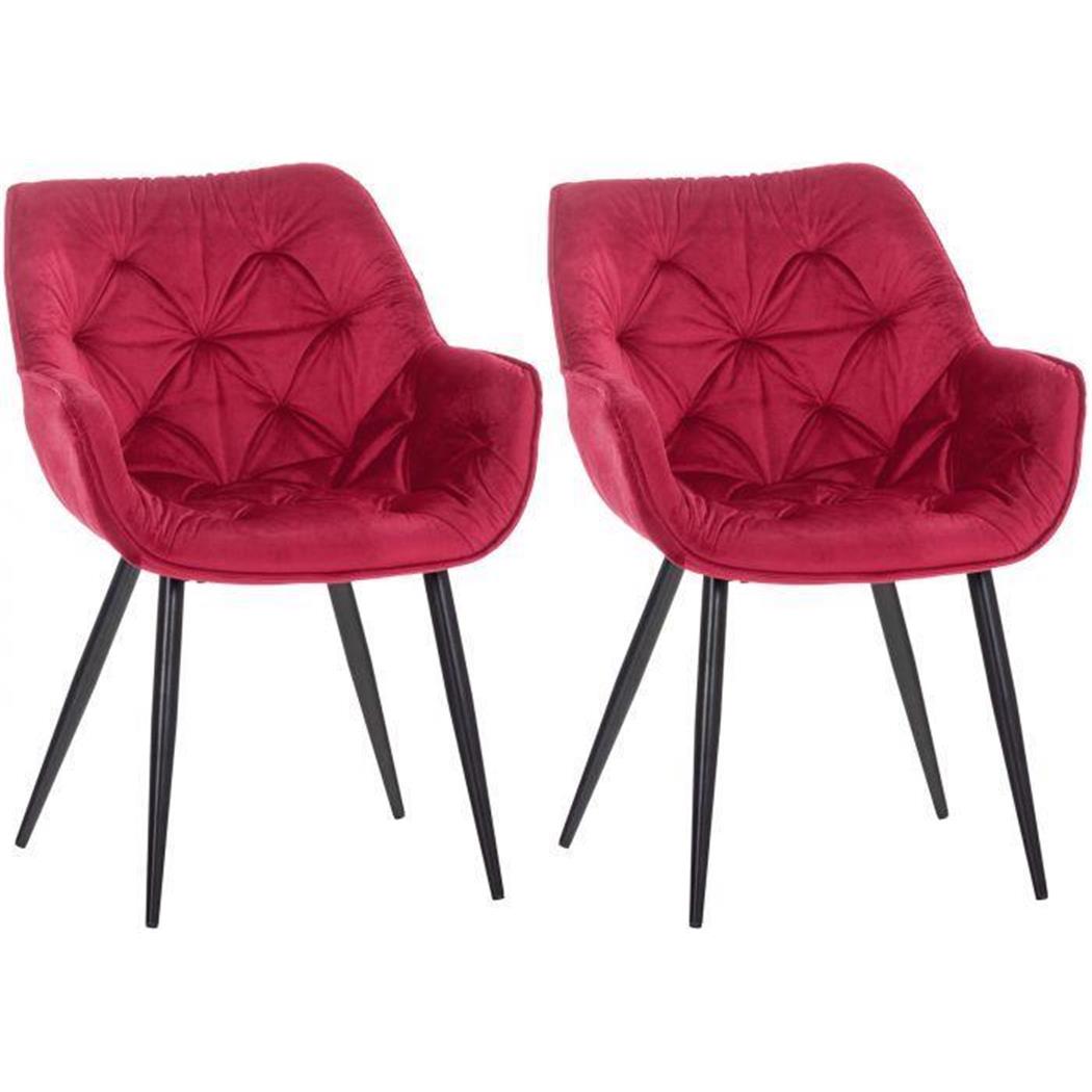 Im 2er-Set: Besucherstuhl TEXAS, komfortables Retro-Design, Metallgestell, Samtbezug, Farbe Rot