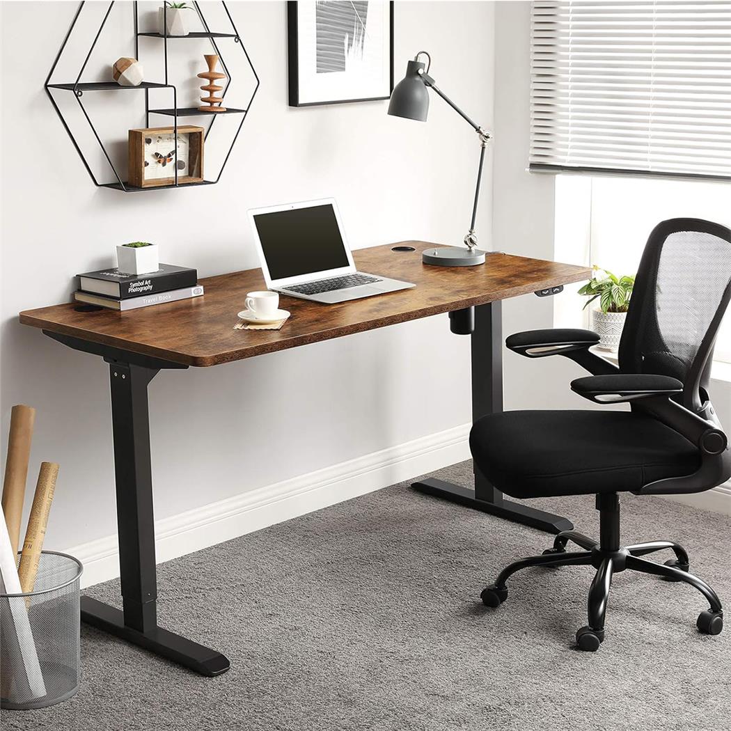 Schreibtisch MONFORTE, 70x140x73-114 cm,  elektrisch höhenverstellbar, Metallgestell, MDF-Tischplatte, Farbe Rustik