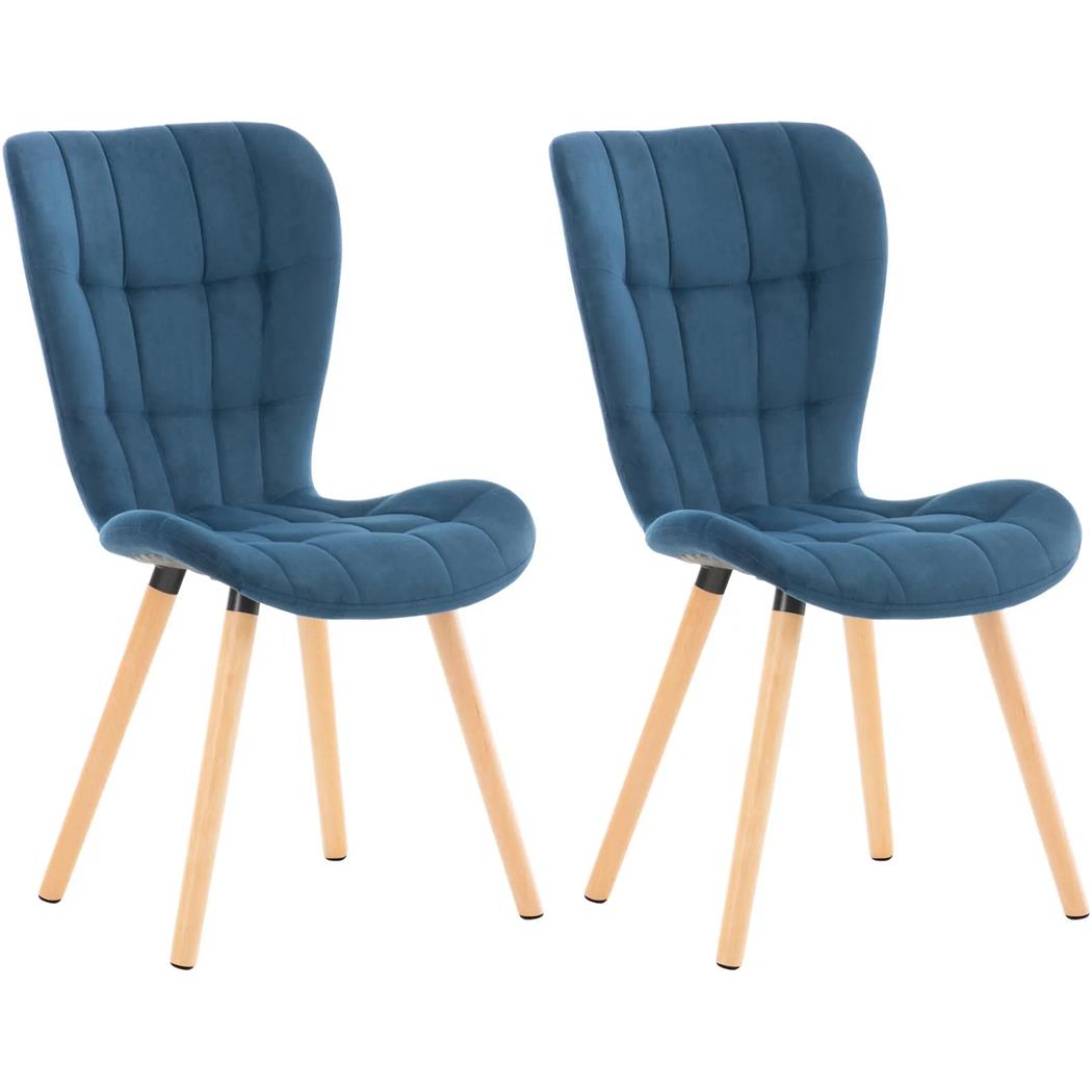 Im 2er Set: Besucherstuhl ELGAR SAMT, dicke Polsterung, 4-Fußgestell aus Holz, Farbe Blau