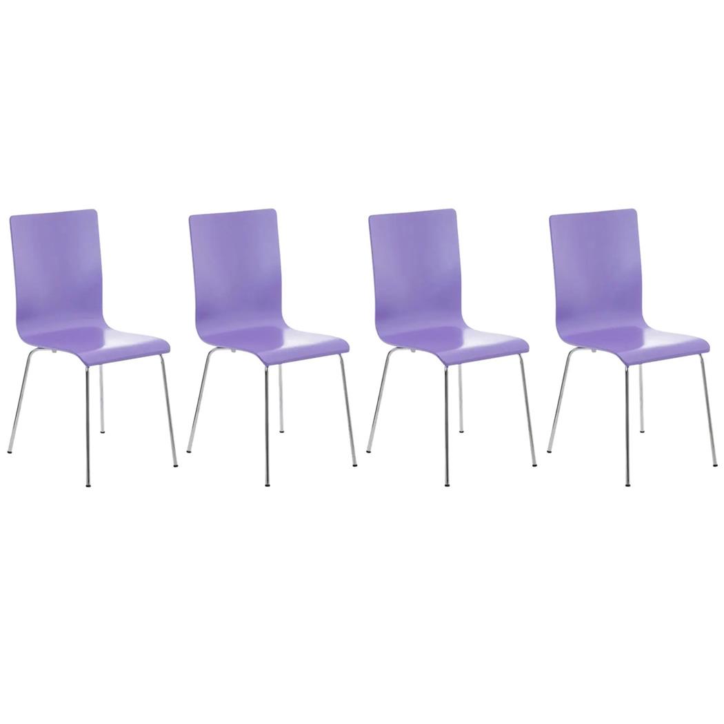 Im 4er Set: Besucherstuhl PAUL, Stuhlbeine aus Metall, Sitz und Rückenlehne aus Holz, Farbe Lila