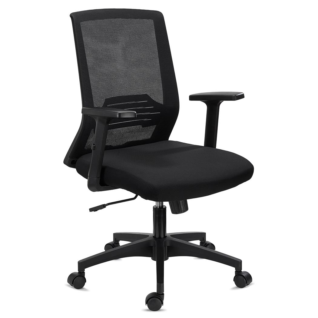 Bürostuhl ACTIVE, Lordosenstütze, verstellbare Armlehnen, bequem und robust, Farbe Schwarz