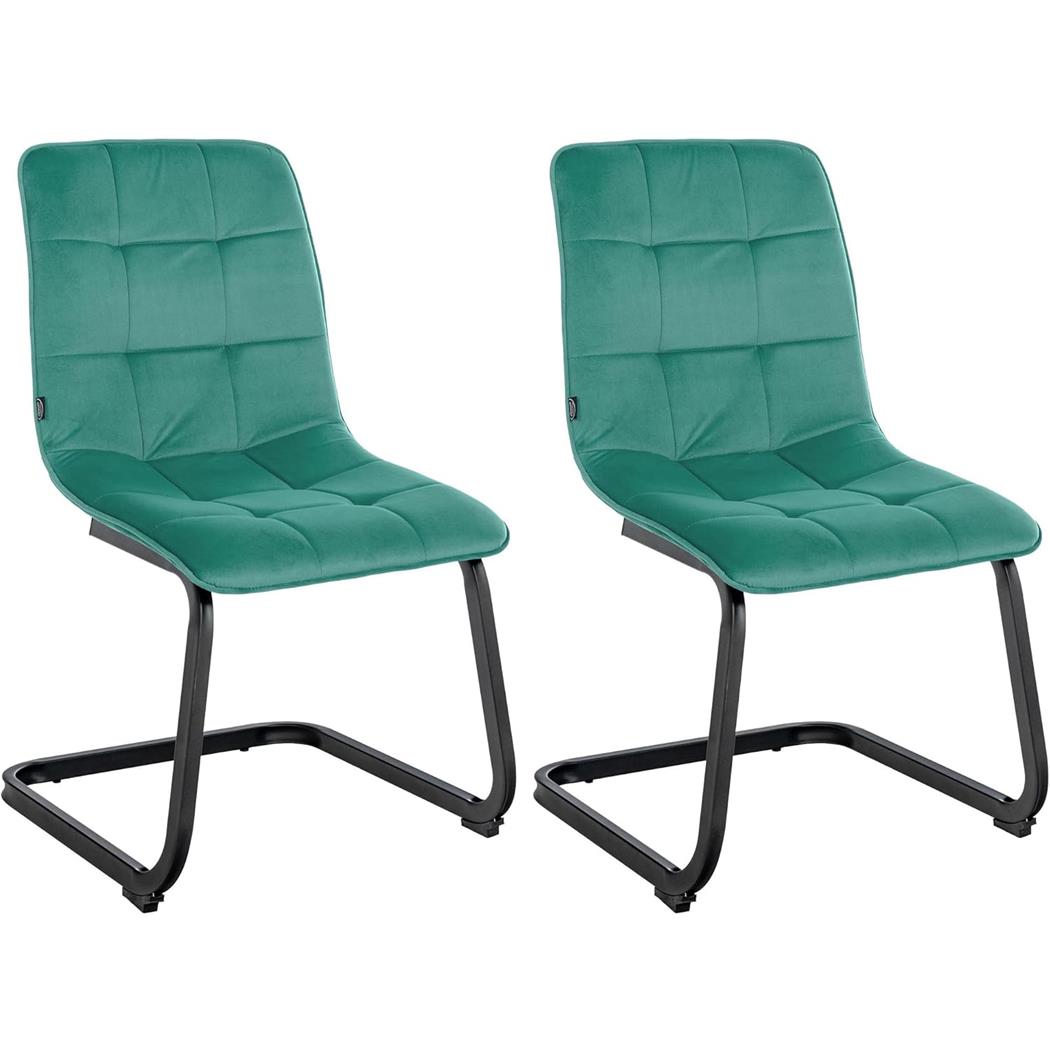 2er Set Besucherstuhl ALISA, Freischwinger Gestell aus Metall, Sitz gepolstert, Samt, Farbe Grün