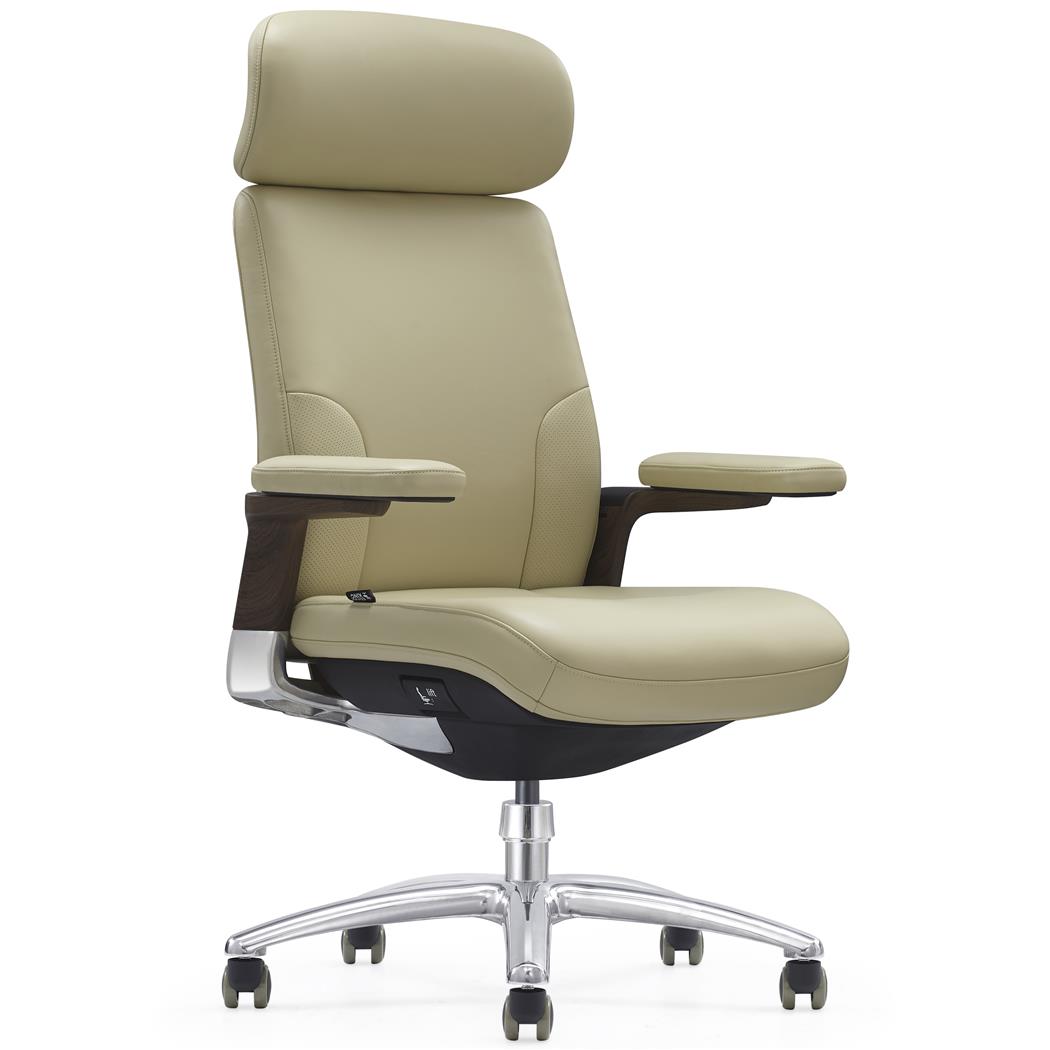 Chefsessel SOPRANO, elegant und luxuriös, mit Holzeinsätzen, Echtleder, Farbe Creme