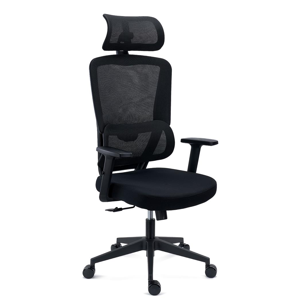 Ergonomischer Bürostuhl SUPRA mit Kopf- und Lordosenstütze, Netzstoff-Rückenlehne, Farbe Schwarz