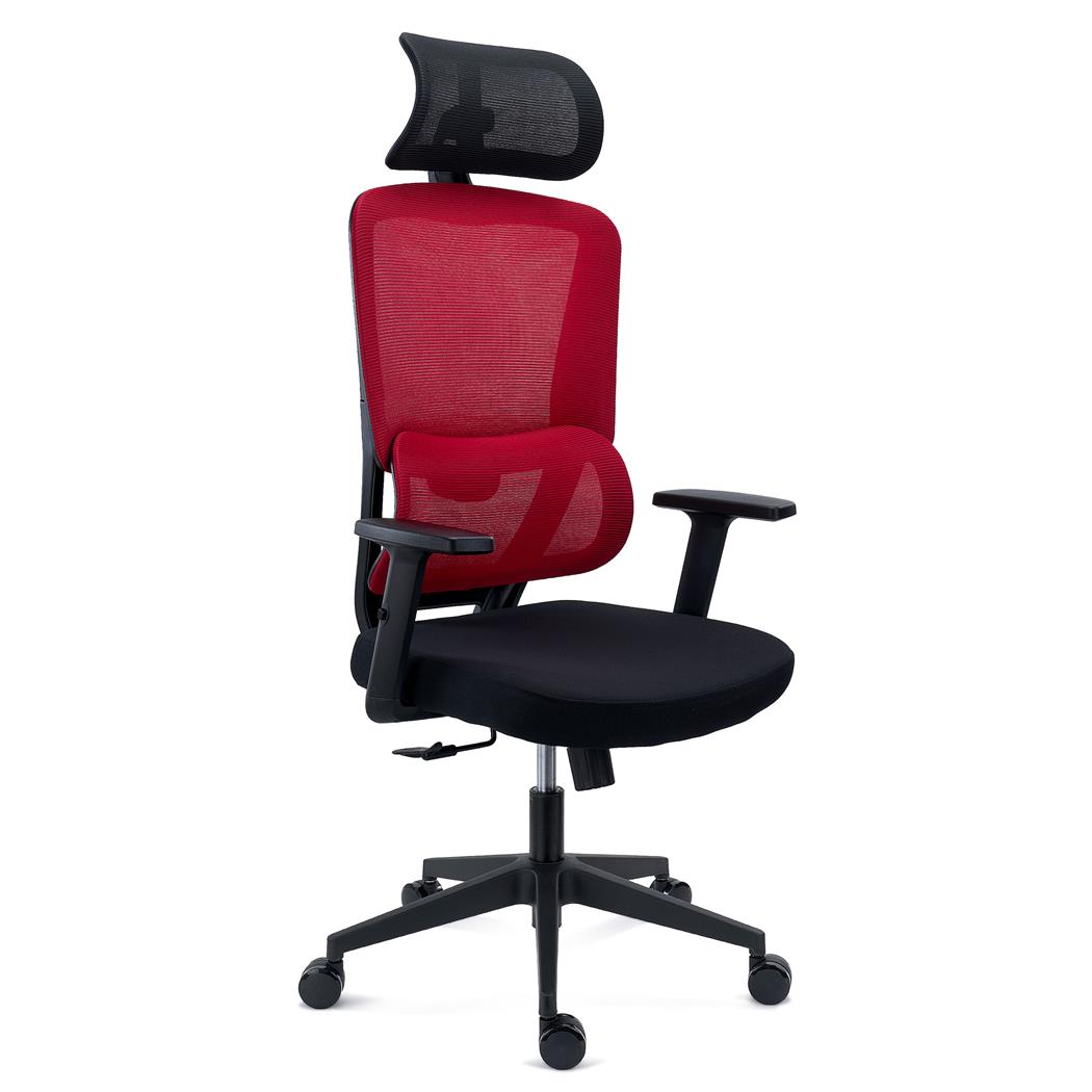 Ergonomischer Bürostuhl SUPRA mit Kopf- und Lordosenstütze, Netzstoff-Rückenlehne, Farbe Rot