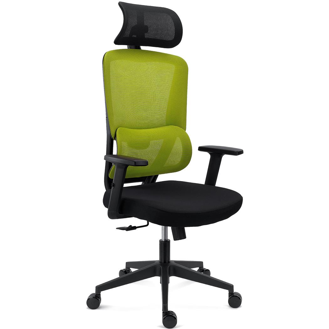 Ergonomischer Bürostuhl SUPRA mit Kopf- und Lordosenstütze, Netzstoff-Rückenlehne, Farbe Grün