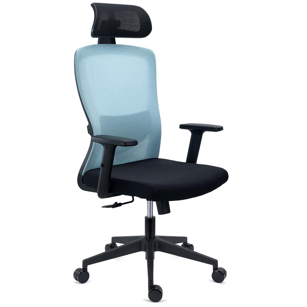 Ergonomischer Bürostuhl NOTE PRO, 8h Nutzung, verstellbare Lordosenstütze, Kopfstütze,  Netzstoff und Stoff, Grün
