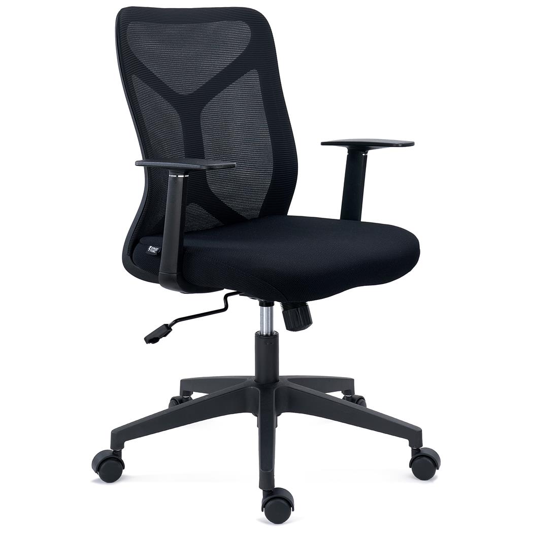 Ergonomischer Bürostuhl GINGER, Wippmechanik, robust und vielseitig, mit Stoff und Netzstoff, Farbe Schwarz