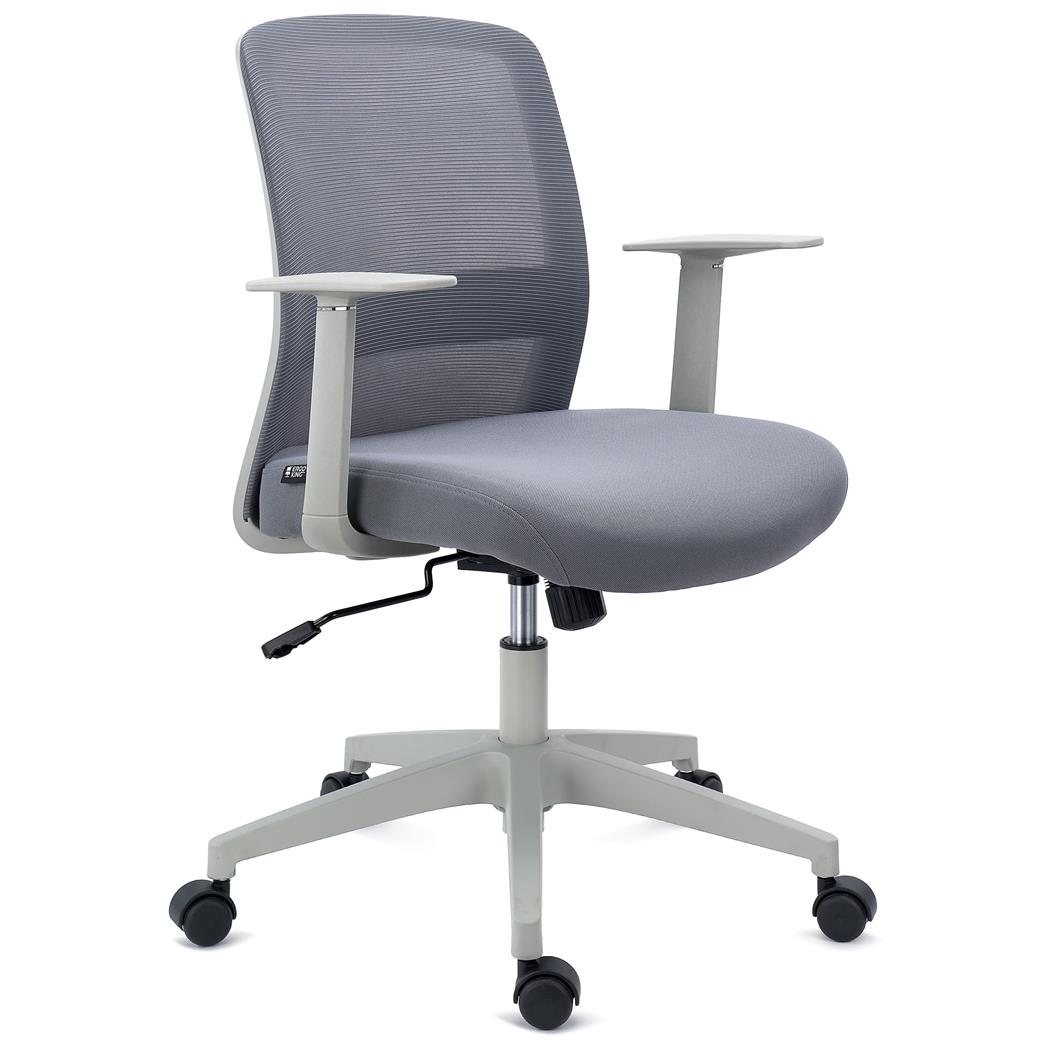 Ergonomischer Bürostuhl YOSEMITE, Wippmechanik, Lordosenstütze, Stoff und Netzstoff, Farbe Grau
