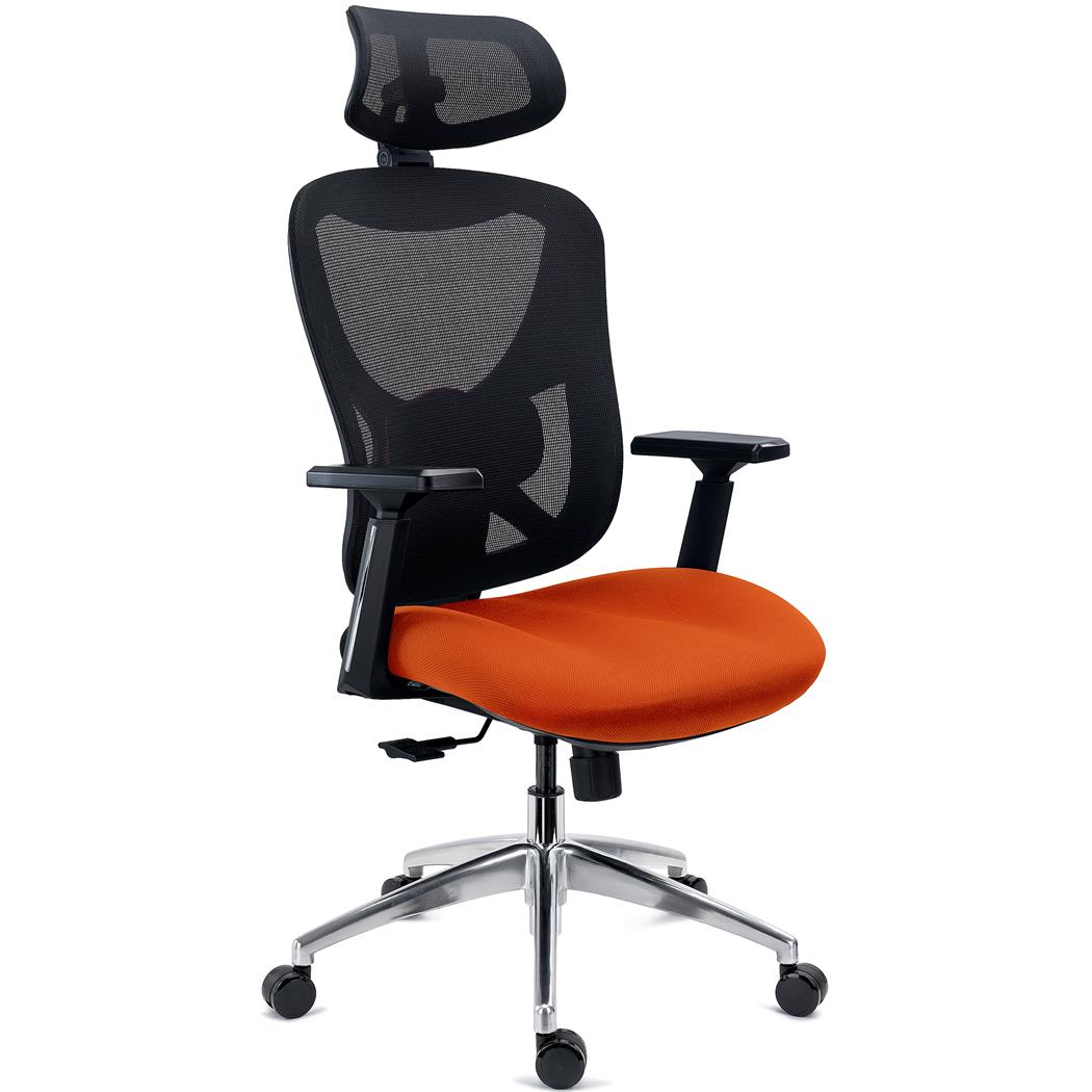Ergonomischer Bürostuhl URUS, höhenverstellbare Rückenlehne, Lordosenstütze, Metallgestell, Orange