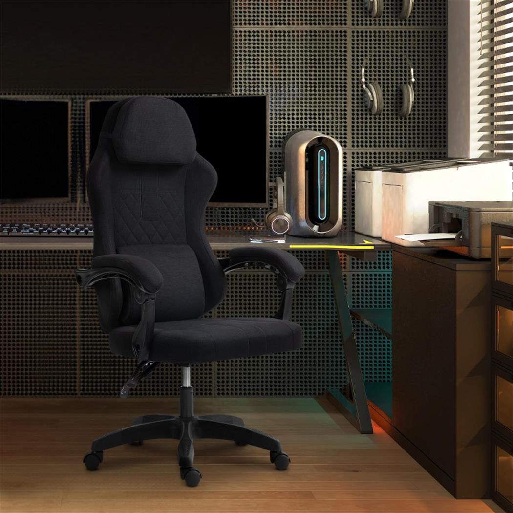 Gaming Stuhl VENOM. mit Lordosenpolsterung, Stoff, Farbe Schwarz