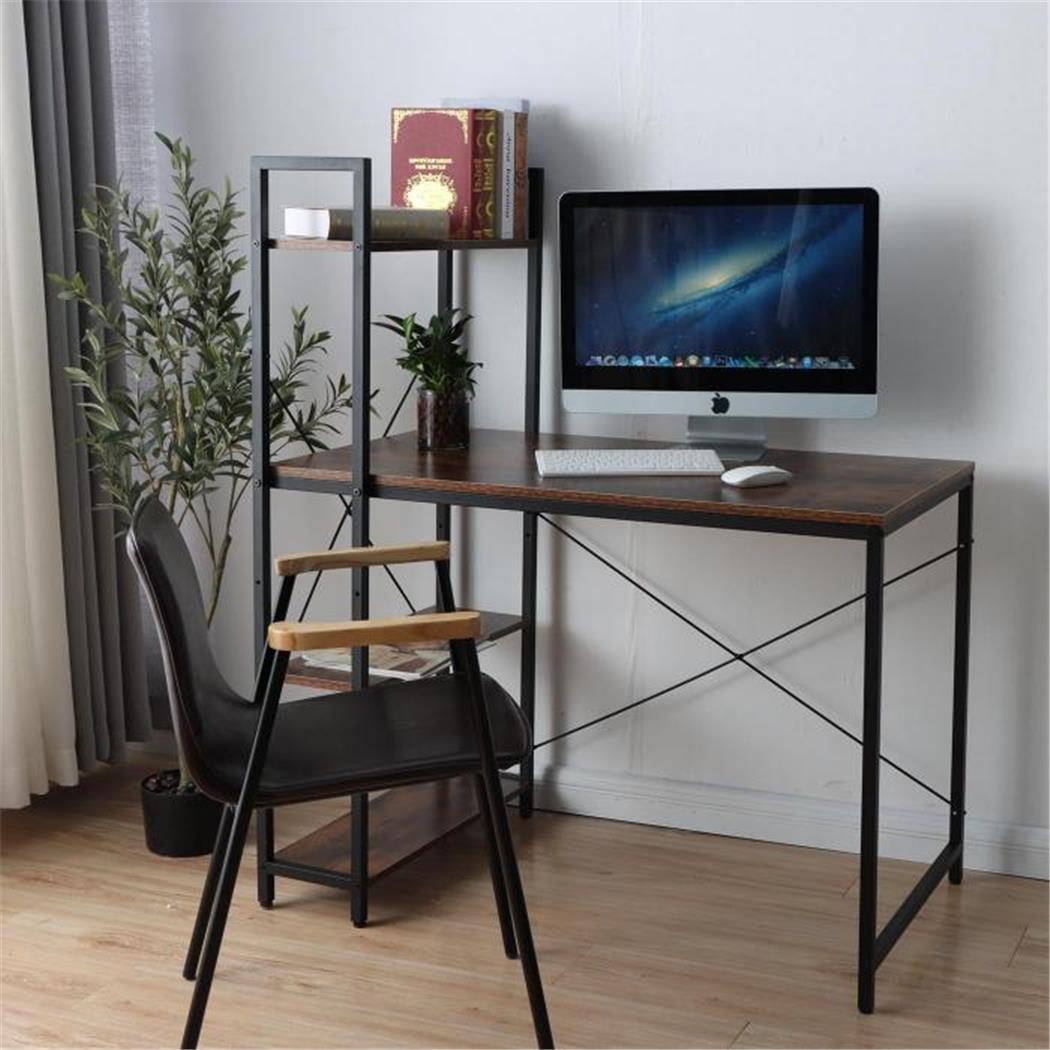 Schreibtisch NORMAN, Abmessungen 100x60x72/120 cm, mit Seitenregal, Metall und Holz, Farbe Rustik