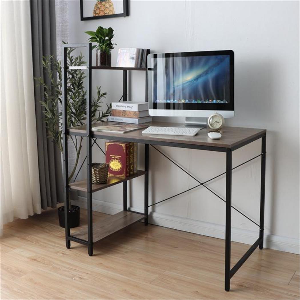 Schreibtisch NORMAN, Abmessungen 100x60x72/120 cm, mit Seitenregal, Metall und Holz, Farbe Grau-Braun