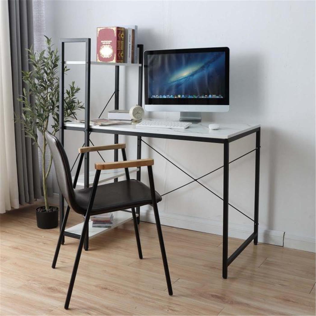 Schreibtisch NORMAN, Abmessungen 100x60x72/120 cm, mit Seitenregal, Metall und Holz, Farbe Marmor Weiß