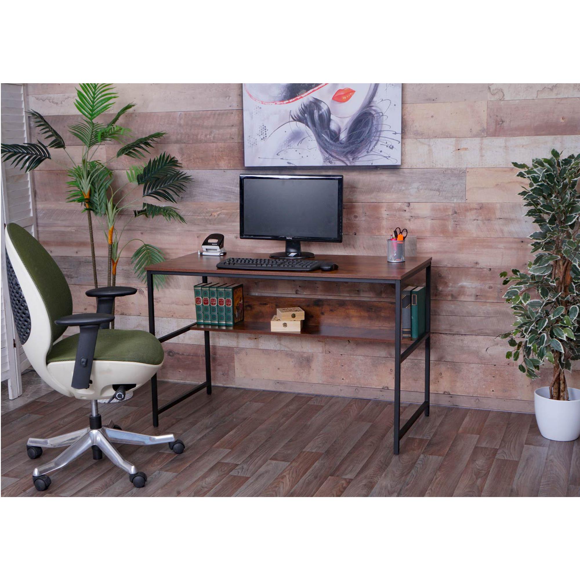 Schreibtisch EVOKE, 120x60x78 cm, mit großer Ablage, Metallgestell mit MDF-Holz, Farbe Rustik