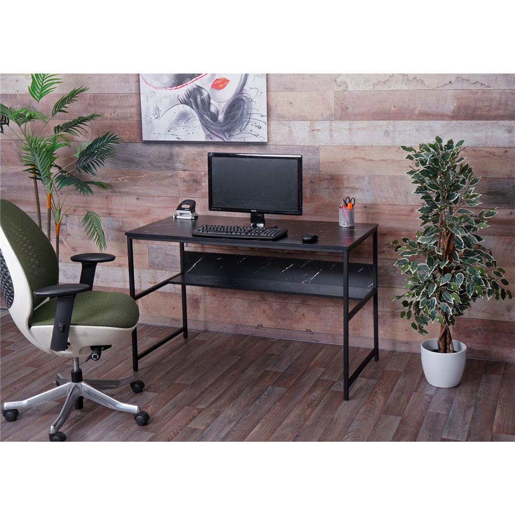 Schreibtisch EVOKE, 120x60x78 cm, mit großer Ablage, Metallgestell mit MDF-Holz, Farbe Marmor Schwarz