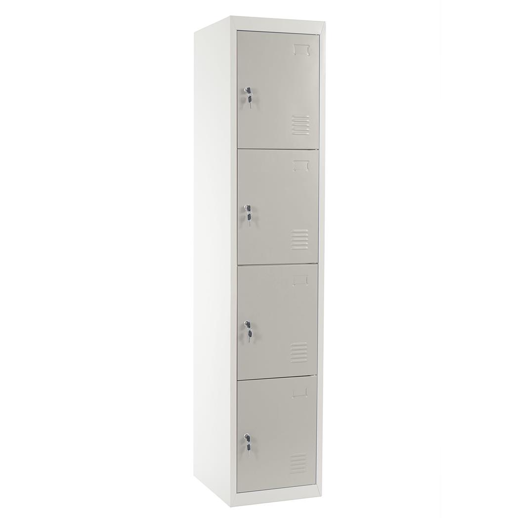 Schließfachschrank HILDUR, Metallspind 180x38x45 cm, 4 Türen mit Schloss, Farbe Grau/ Grau