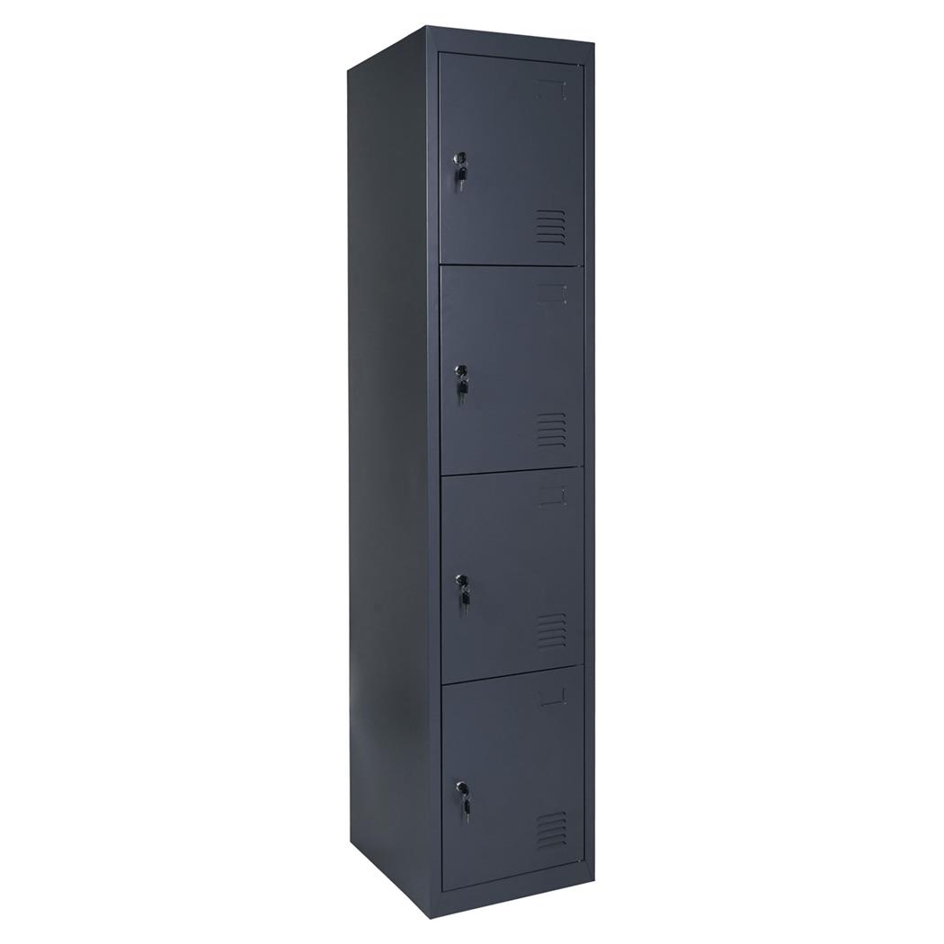 Schließfachschrank HILDUR, Metallspind 180x38x45 cm, 4 Türen mit Schloss, Farbe Anthrazit