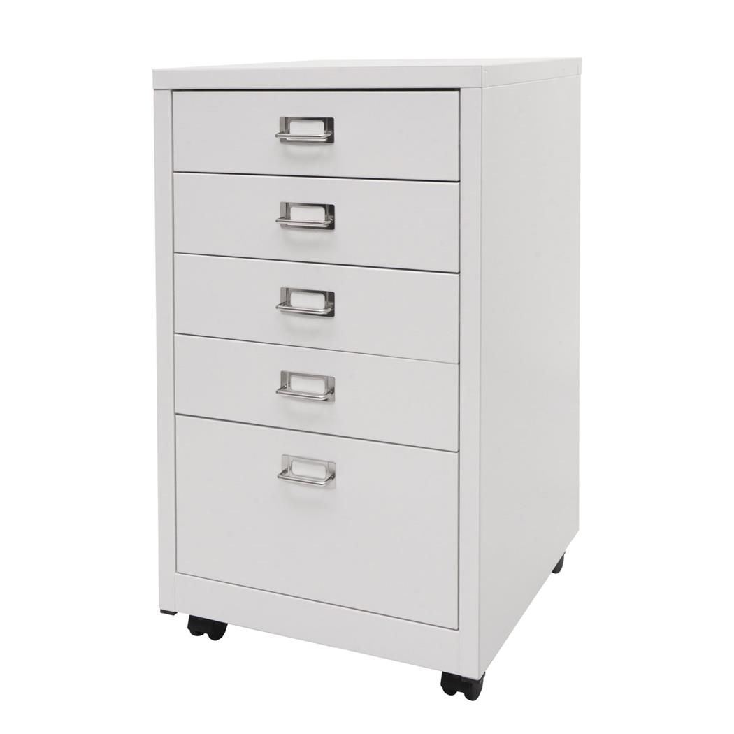 Rollcontainer DONY, 5 Schubladen, 75x40x41cm, Stahlschrank, Farbe Weiß