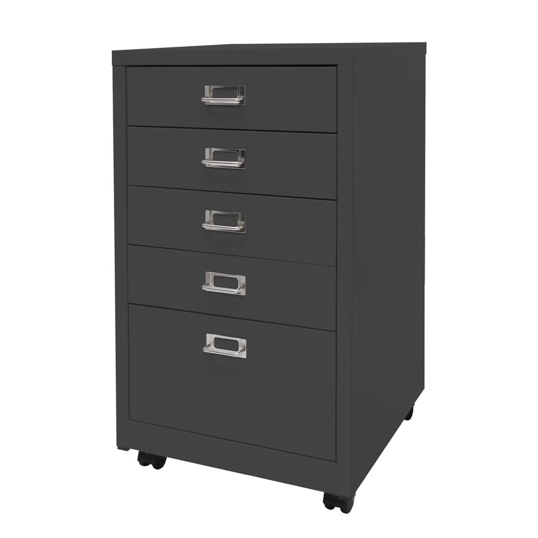 Rollcontainer DONY, 5 Schubladen, 75x40x41cm, Stahlschrank, Farbe Dunkelgrau