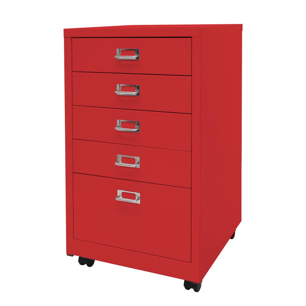 Rollcontainer DONY, 5 Schubladen, 75x40x41cm, Stahlschrank, Farbe Rot