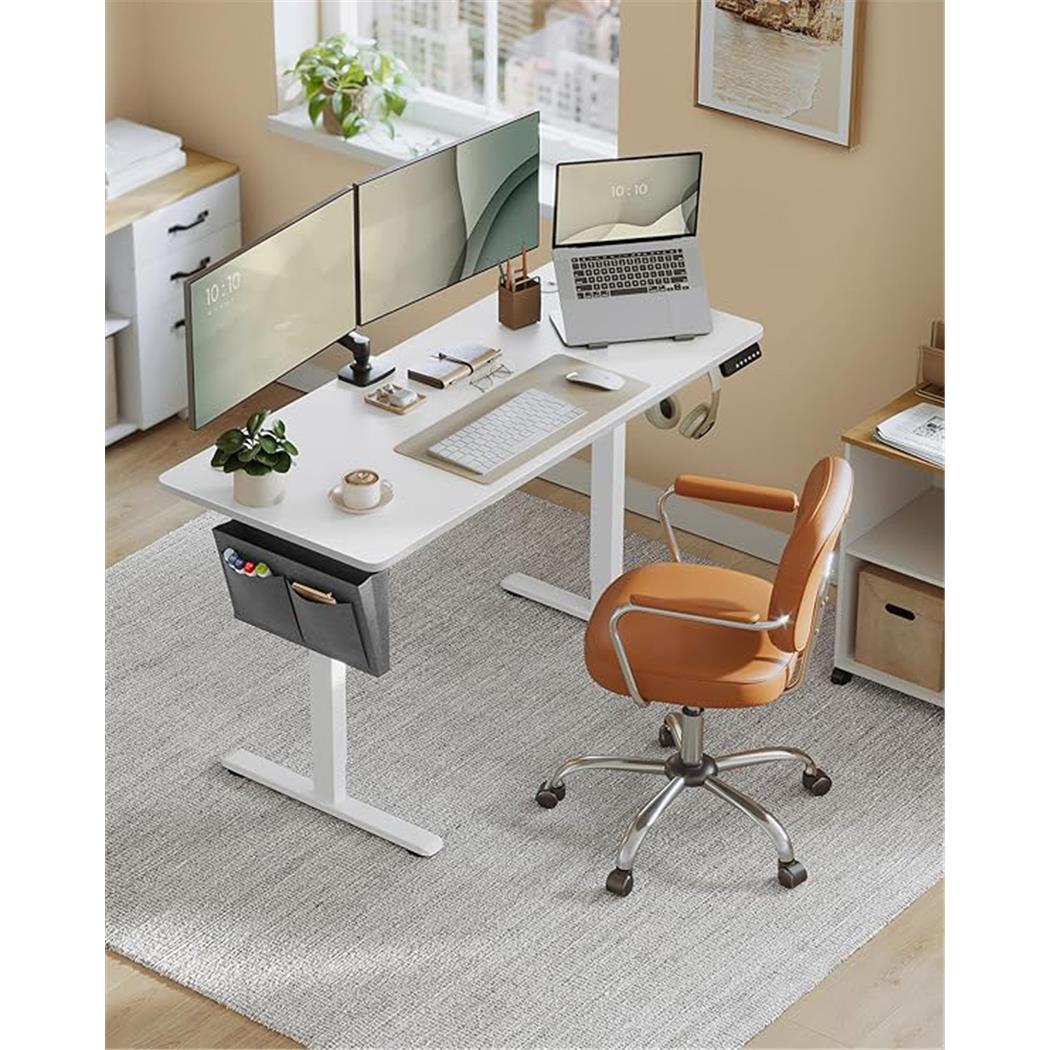 Schreibtisch COHEN, 140x60cm, höhenverstellbar, mit Zubehör, Metall und Holz, Farbe Weiß