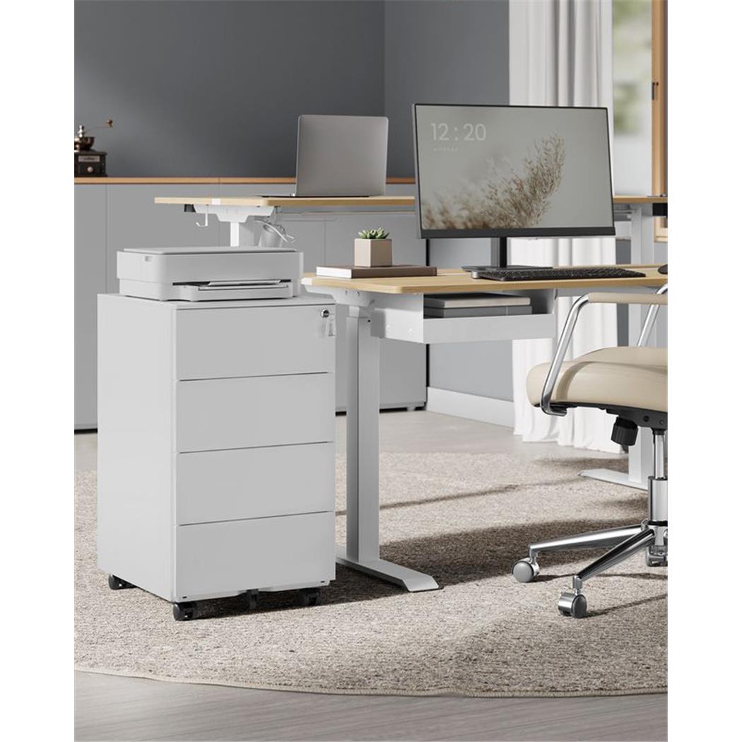 Büroschrank ABBY, 40x54x55 cm, Schreibtischcontainer, 4 Schubladen, abschließbar, Farbe Weiß