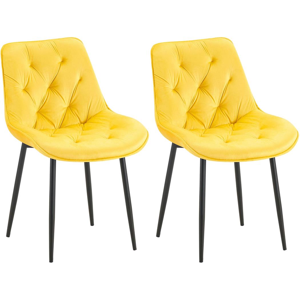 Im 2er Set: Besucherstuhl GRACE, schwarzes Metallgestell, elegantes Design in Samt, Farbe Gelb