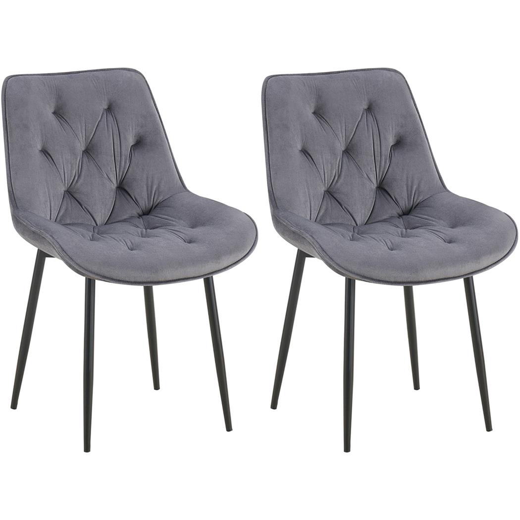 Im 2er Set: Besucherstuhl GRACE, schwarzes Metallgestell, elegantes Design in Samt, Farbe Dunkelgrau