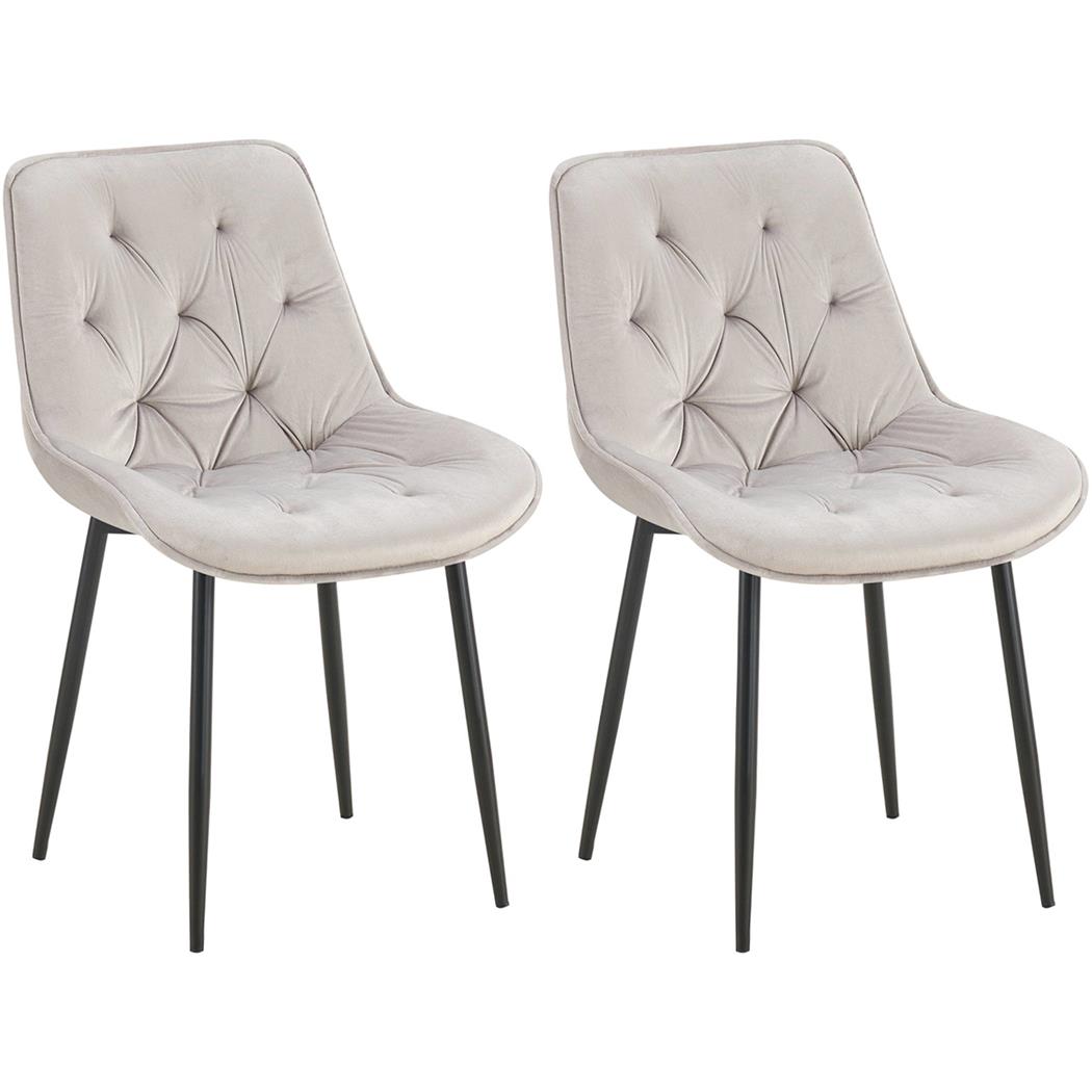 Im 2er Set: Besucherstuhl GRACE, schwarzes Metallgestell, elegantes Design in Samt, Farbe Hellgrau