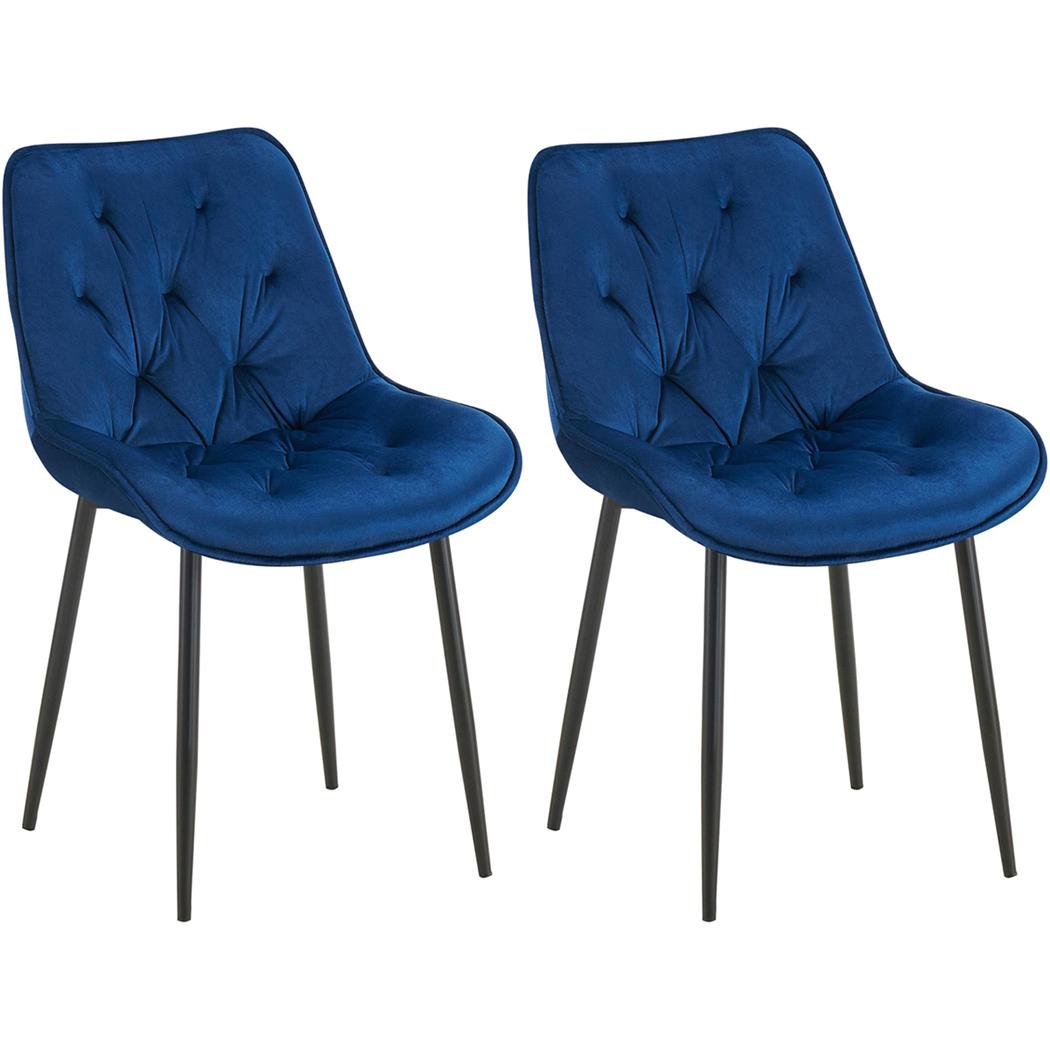 Im 2er Set: Besucherstuhl GRACE, schwarzes Metallgestell, elegantes Design in Samt, Farbe Blau