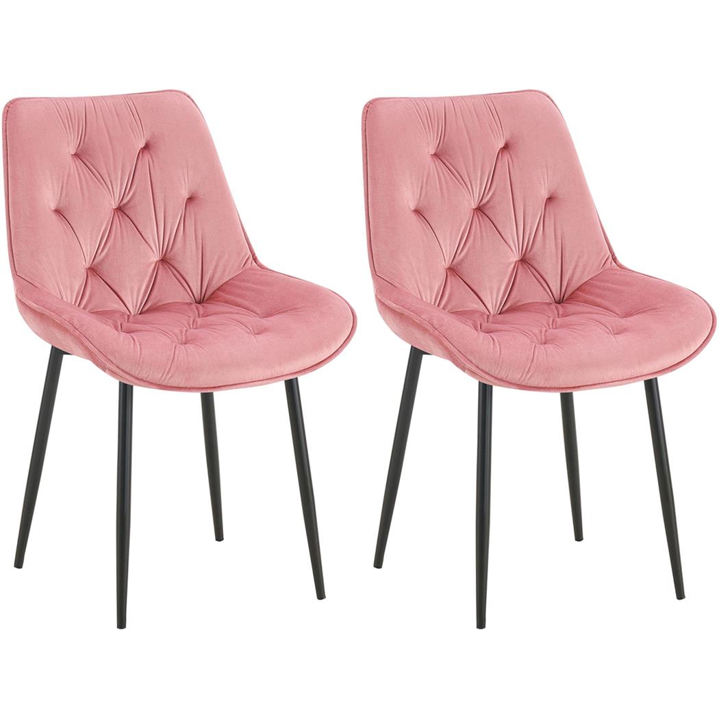 Im 2er Set: Besucherstuhl GRACE, schwarzes Metallgestell, elegantes Design in Samt, Farbe Rosa