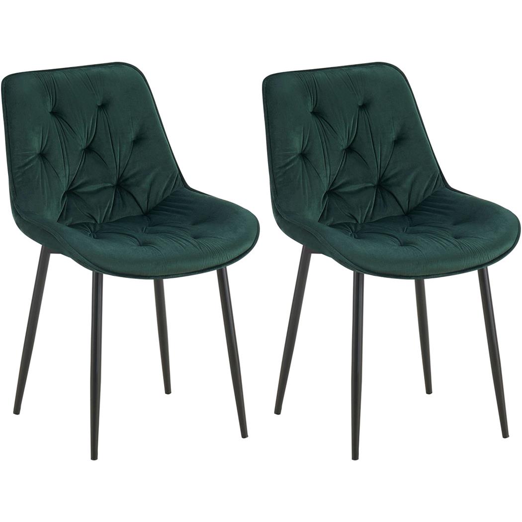 Im 2er Set: Besucherstuhl GRACE, schwarzes Metallgestell, elegantes Design in Samt, Farbe Grün